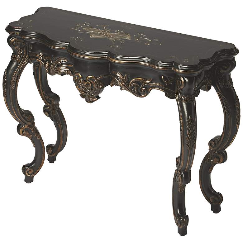 Image 1 Butler Castle Black Distressed Curved Top Console Table