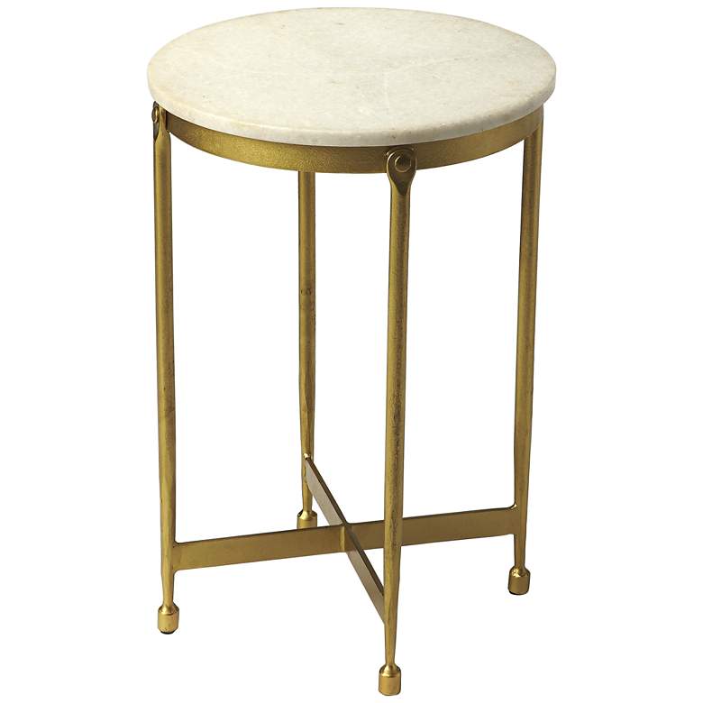 Image 1 Butler Claypool 13 1/2"W Antique Brass and Marble End Table