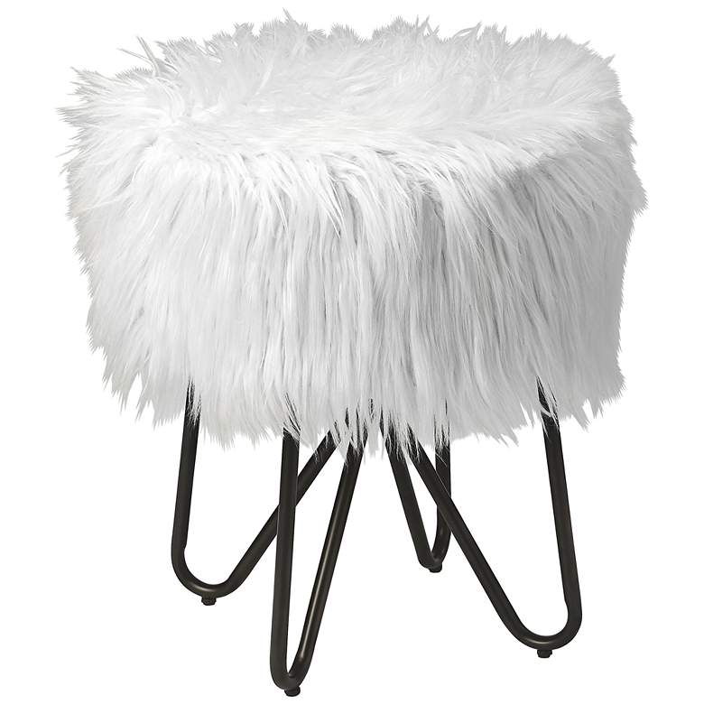 Image 1 Butler Ezra White Faux Fur Round Accent Stool