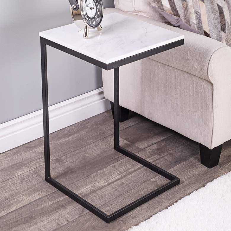 Image 1 Butler Lawler 14 1/4"W Black Metal End Table with Marble Top
