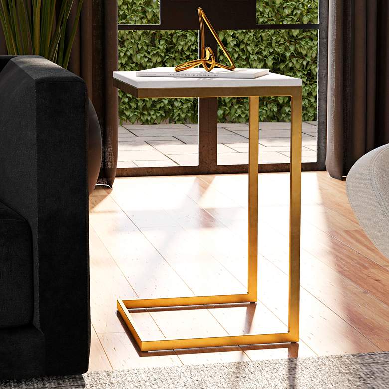 Image 1 Butler Lawler 16" Wide Antique Gold End Table w/ Marble Top
