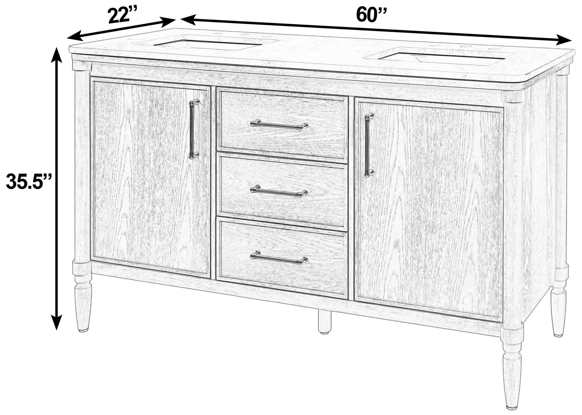Butler Specialty Company Bianca 60 in. W Marble Top Bathroom Vanity, Brown