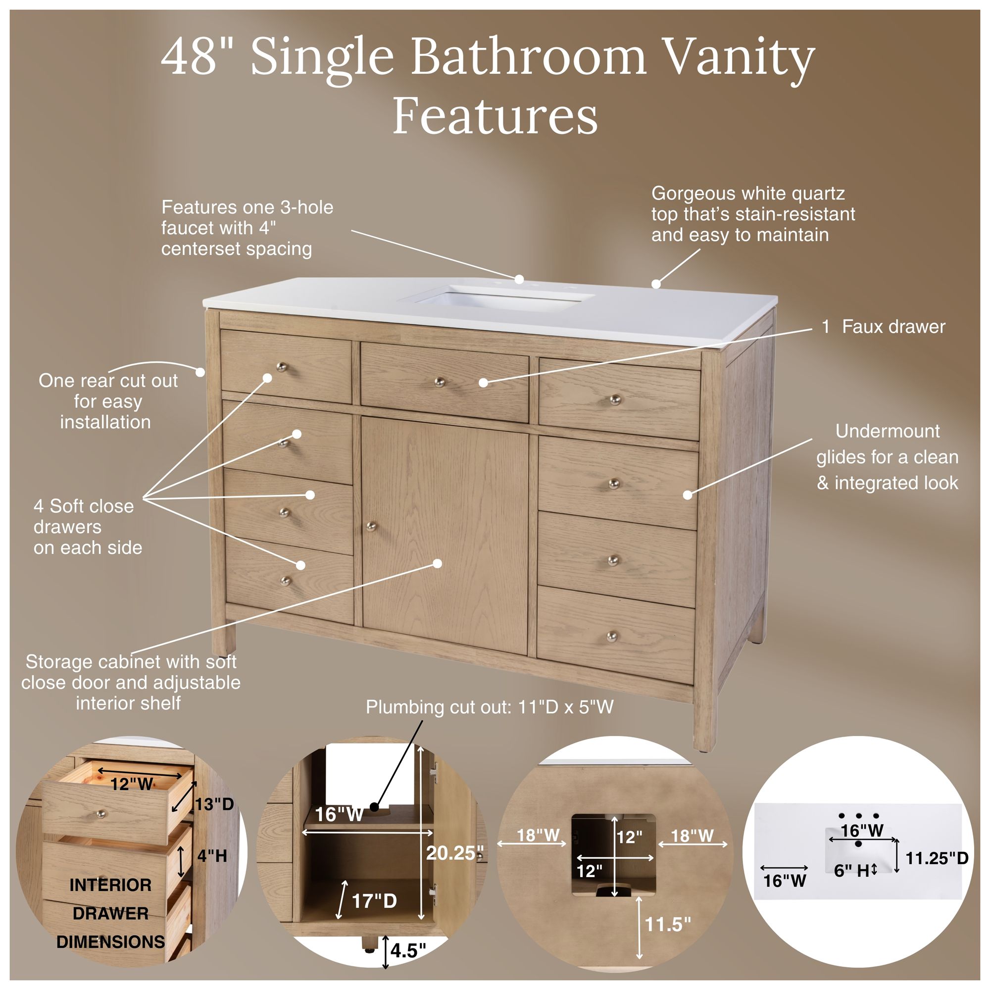 Image 2 Butler Specialty Company Nora 48 in. W Quartz Bathroom Vanity, Light Brown more views