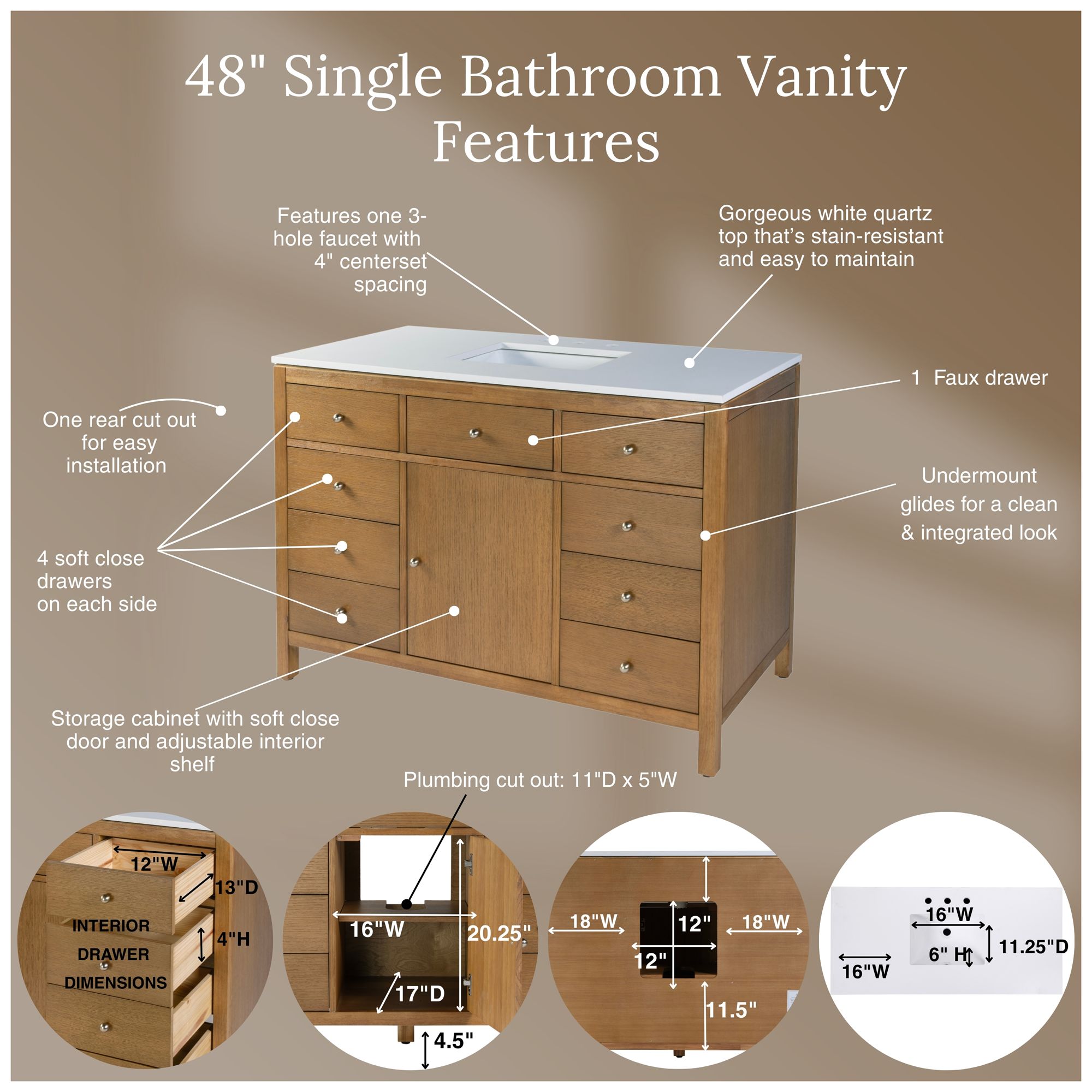 Image 2 Butler Specialty Company Nora 48 in. W Quartz Bathroom Vanity Set, Natural more views