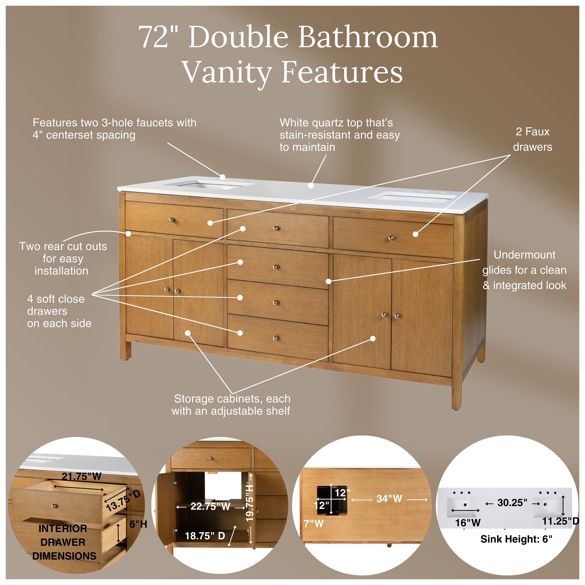 Image 2 Butler Specialty Company Nora 72 in. W Quartz Bathroom Vanity Set, Natural more views