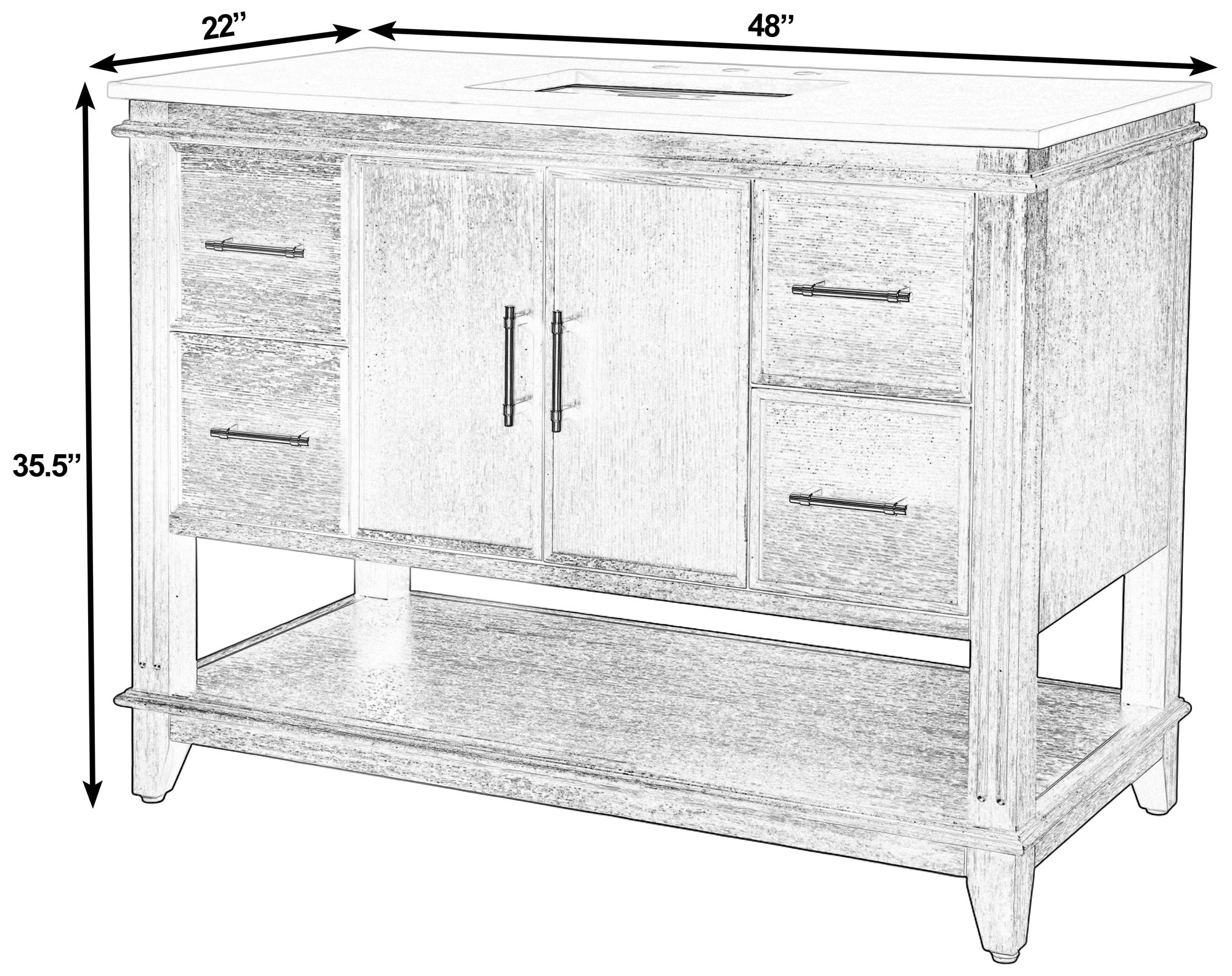 Butler Specialty Company Reece 48 in. W Quartz Top Bathroom Vanity, Coffee