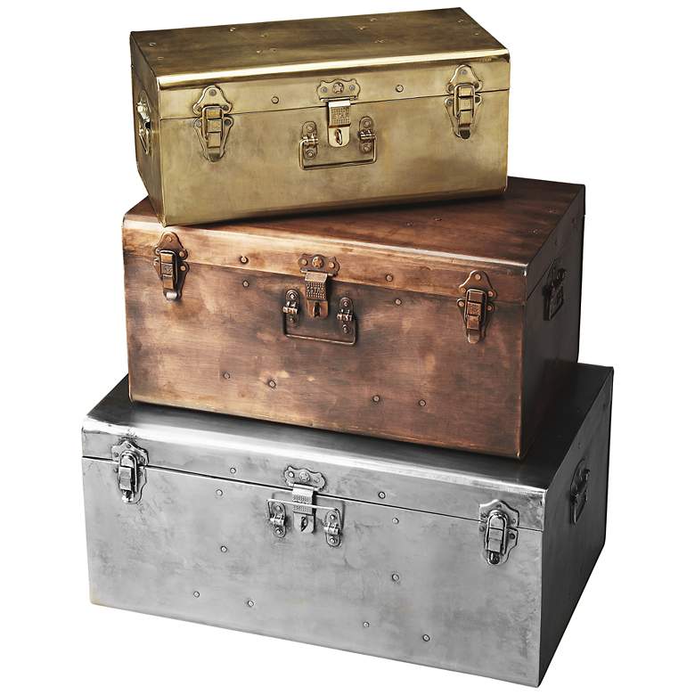 Butler Spirit Silver Bronze and Gold Iron Storage Trunk Set