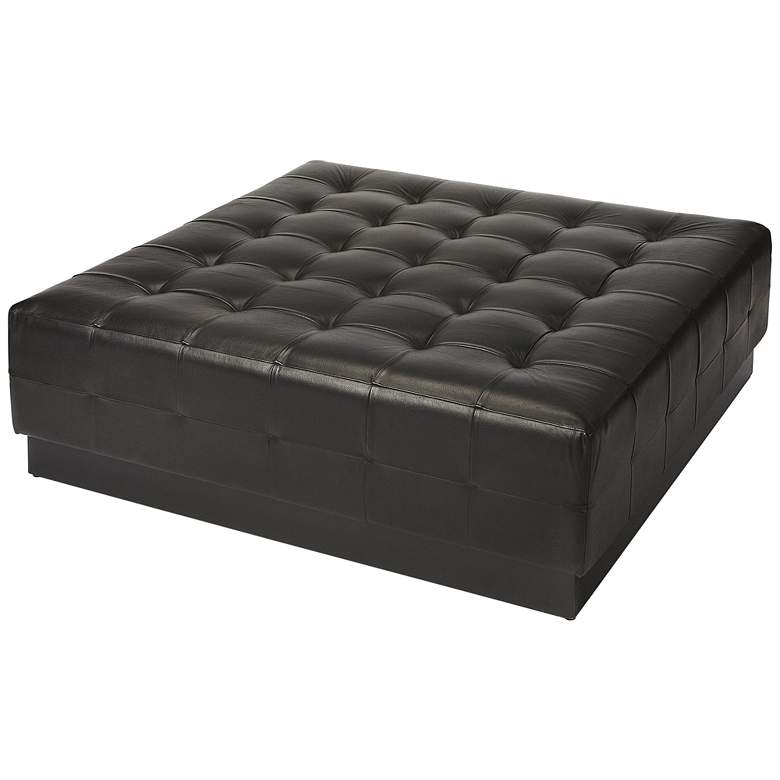 Image 1 Butler Stratton Black Tufted Leather Square Cocktail Ottoman
