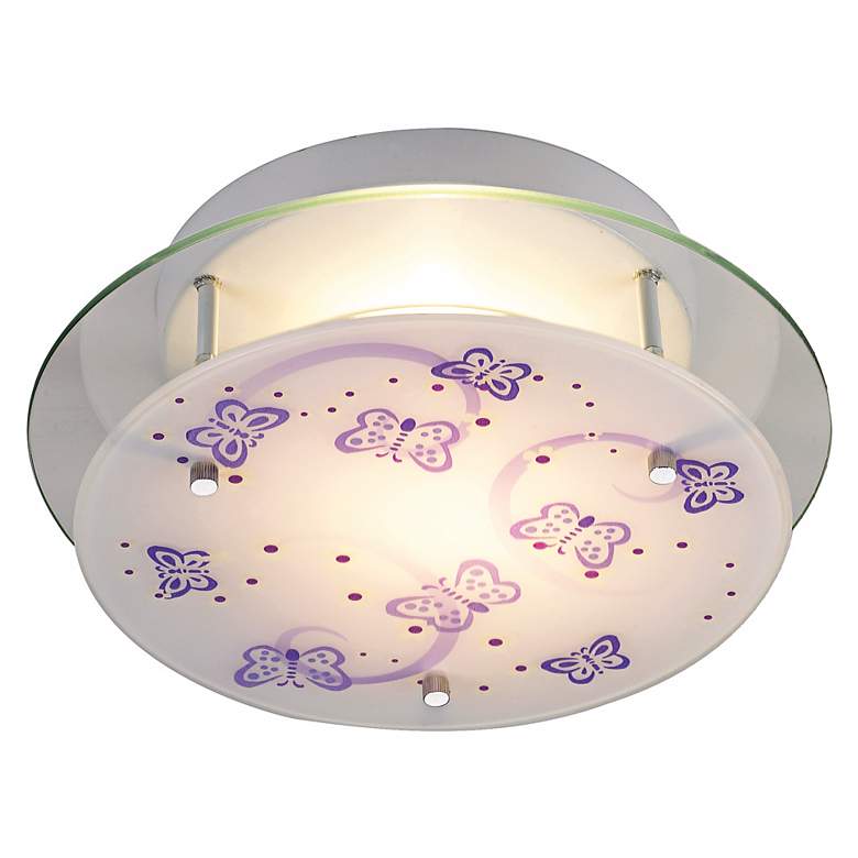 Image 1 Butterflies 13" Wide Semi-Flushmount Glass Ceiling Light