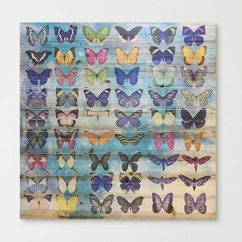 Image 1 Butterflies 36" Square Giclee Print Solid Wood Wall Art