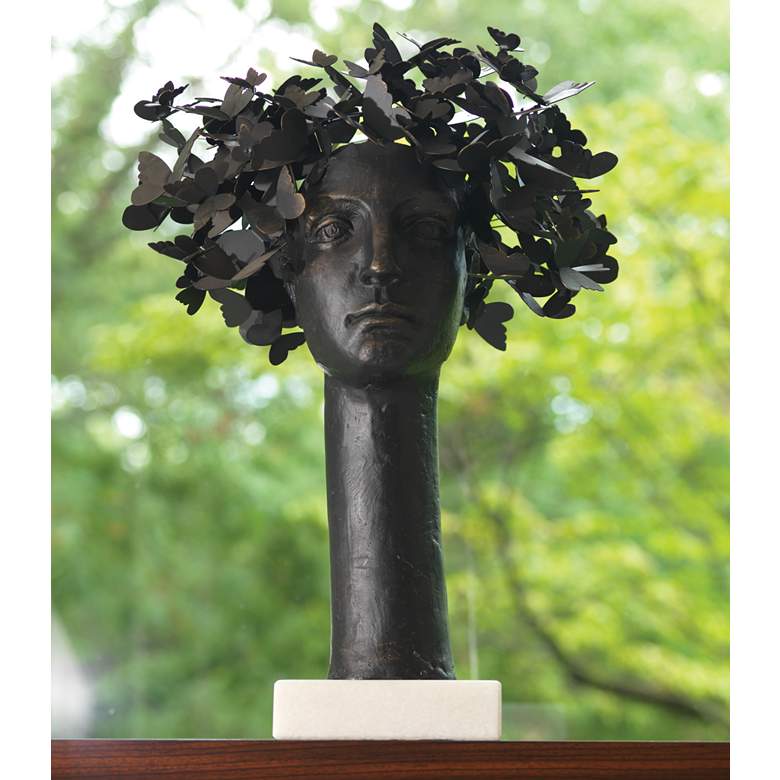 Image 1 Butterflies For Brains 23 1/2" High Cast Iron Bust Sculpture