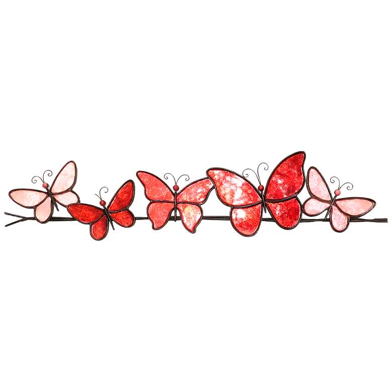 Image 2 Butterflies On A Wire 28" Wide Red Capiz Shell Wall Decor