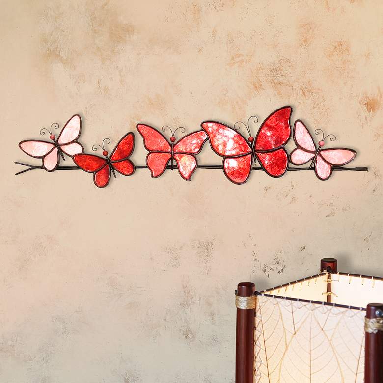 Image 1 Butterflies On A Wire 28" Wide Red Capiz Shell Wall Decor