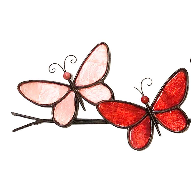 Image 3 Butterflies On A Wire 28" Wide Red Capiz Shell Wall Decor more views