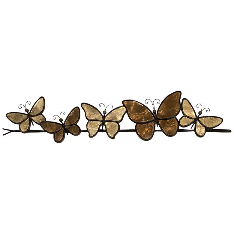 Image 2 Butterflies On A Wire 28"W Brown Capiz Shell Wall Decor