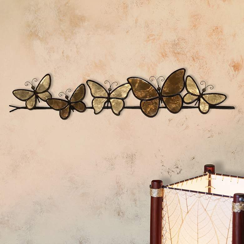 Image 1 Butterflies On A Wire 28"W Brown Capiz Shell Wall Decor