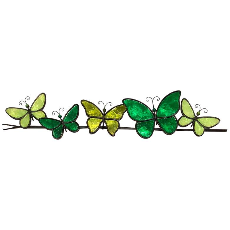 Image 2 Butterflies On A Wire 28 inchW Green Capiz Shell Wall Decor