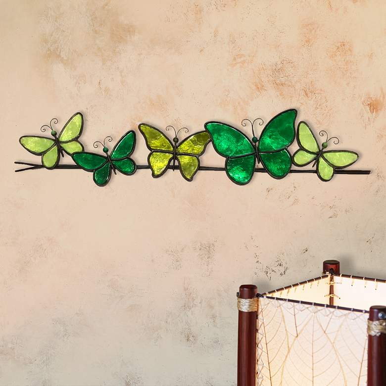 Image 1 Butterflies On A Wire 28"W Green Capiz Shell Wall Decor