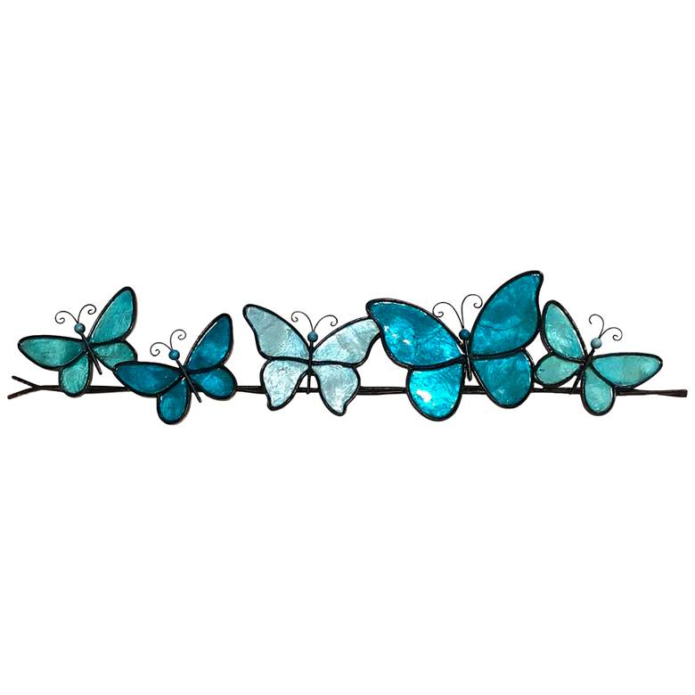 Image 2 Butterflies On A Wire 28 inchW Sea Blue Capiz Shell Wall Decor