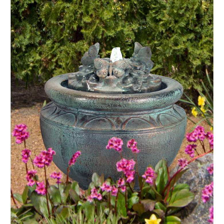 Image 1 Butterfly 16 1/2" Bronze Patio Bubbler Fountain with Light