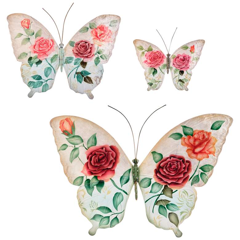 Image 2 Butterfly 18 inchW White Pink Capiz Shell Wall Decor Set of 3