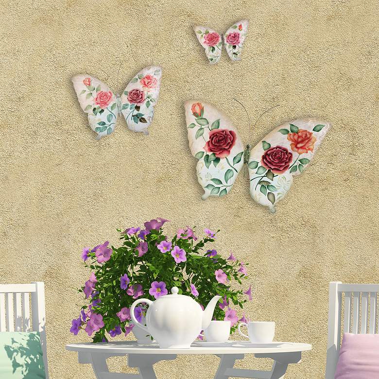 Image 1 Butterfly 18 inchW White Pink Capiz Shell Wall Decor Set of 3
