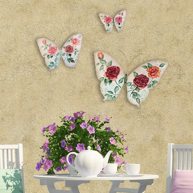 Image 1 Butterfly 18"W White Pink Capiz Shell Wall Decor Set of 3