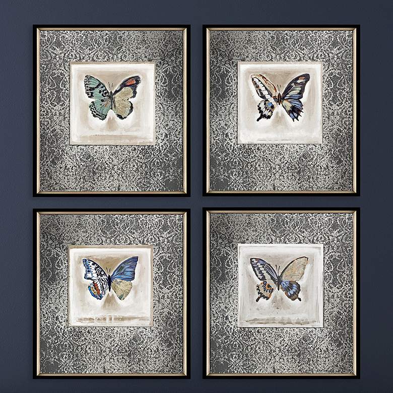 Image 2 Butterfly 22 inch High 4-Piece Giclee Framed Wall Art Set