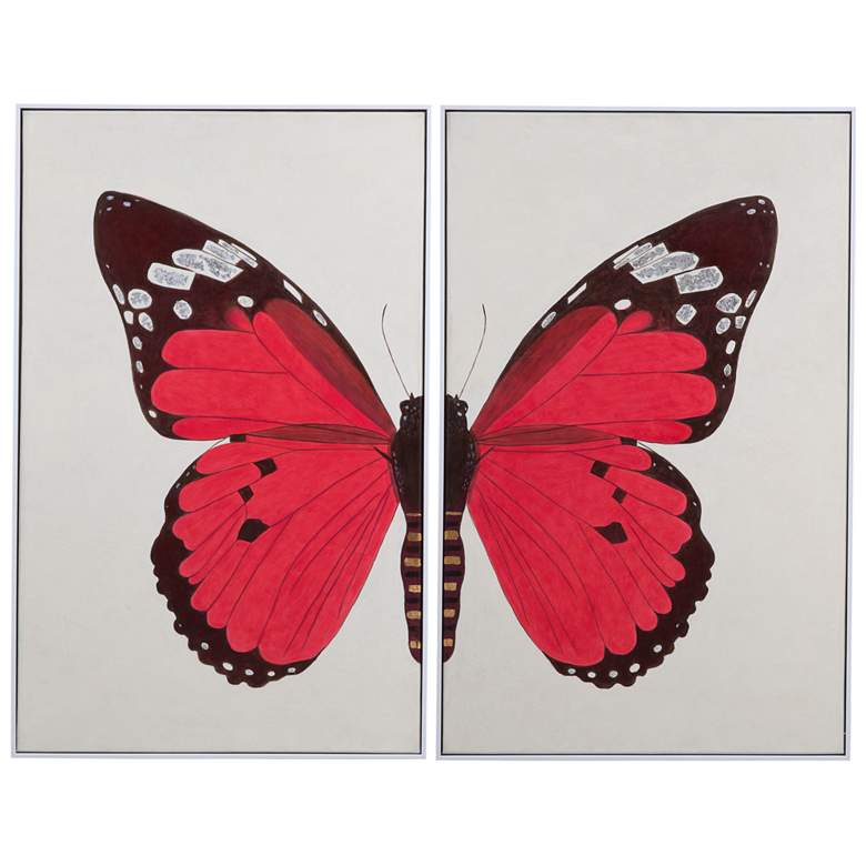 Image 1 Butterfly 31" x 49" Red Framed Canvas Set of 2