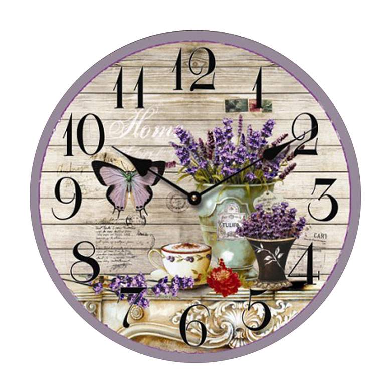 Image 1 Butterfly and Flowers 13 1/2 inch Round Wall Clock