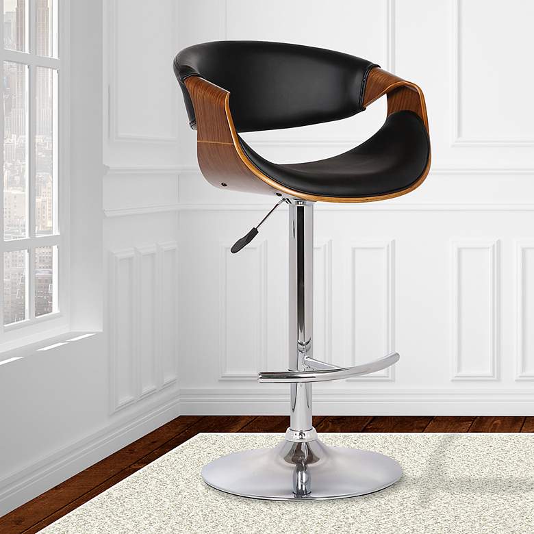 Image 1 Butterfly Black Faux Leather Adjustable Swivel Bar Stool