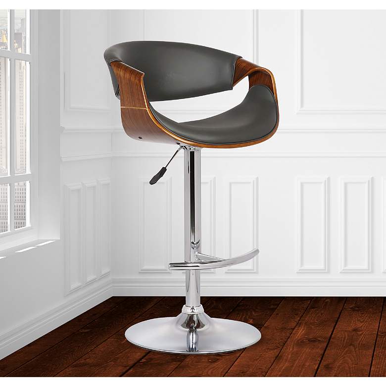 Image 1 Butterfly Gray Faux Leather Adjustable Swivel Bar Stool