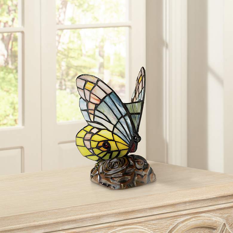 Image 1 Butterfly in Flight 7 1/2 inch High Tiffany-Style Accent Lamp