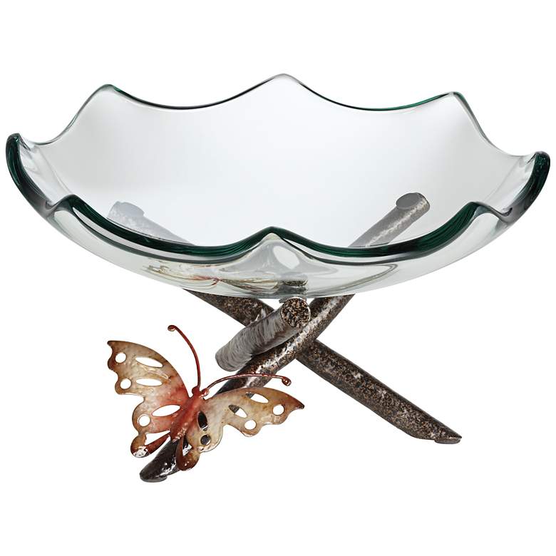 Image 1 Butterfly on Iron Branches with Clear Glass Bowl