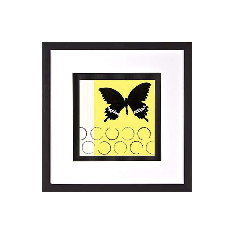 Image 1 Butterfly on Yellow Print Under Glass 20 inch Square Wall Art