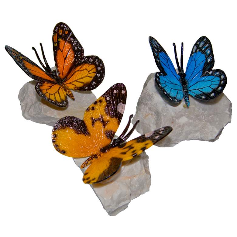 Image 1 Butterfly Rocks 4" High Outdoor Garden Accents Set of 6