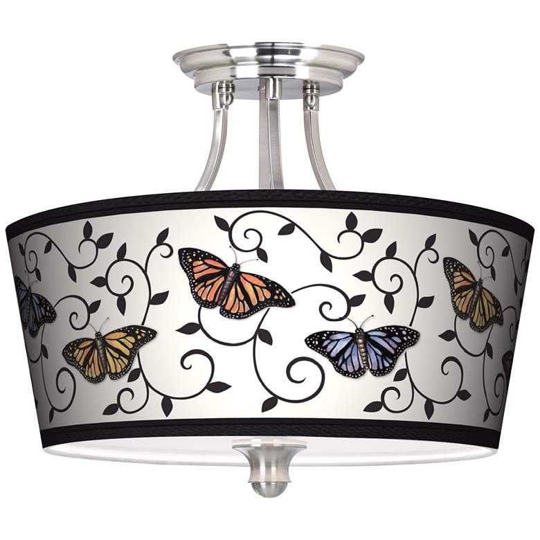 Image 1 Butterfly Scroll Tapered Drum Giclee Ceiling Light