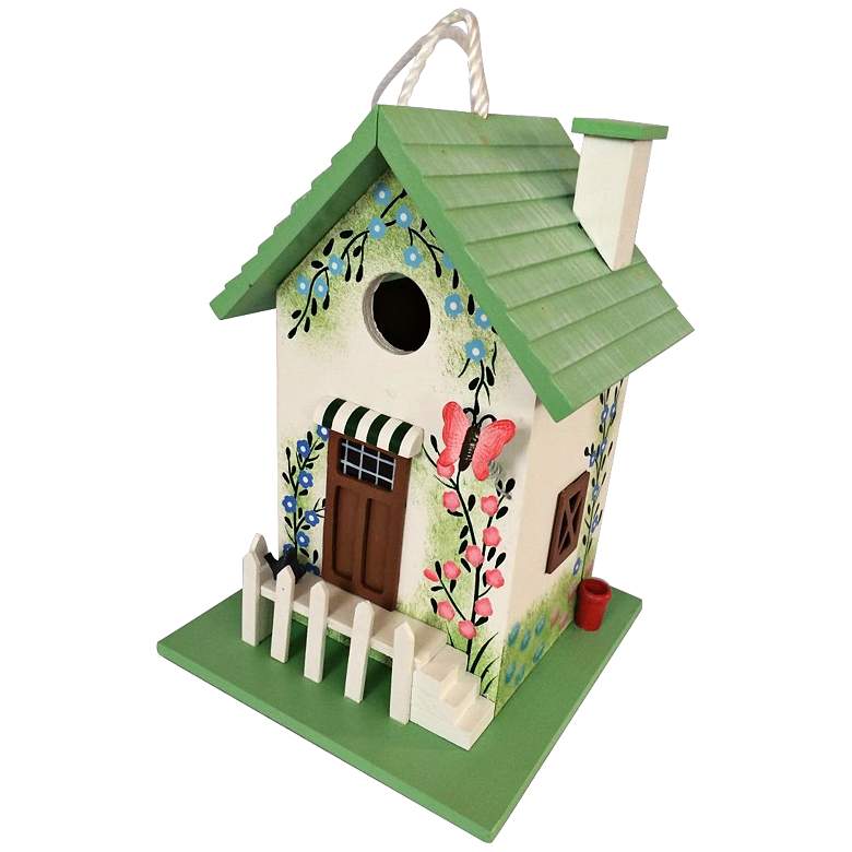 Image 1 Butterfly White Picket Fence Cottage Birdhouse