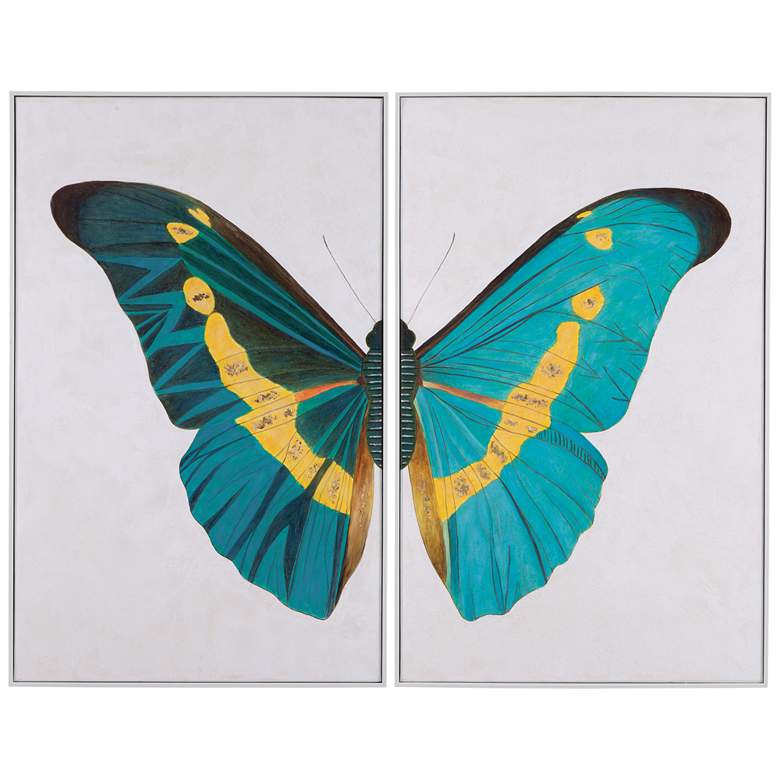 Image 1 Butterfly Wings 2 Piece Set Blue Canvas Wall Art