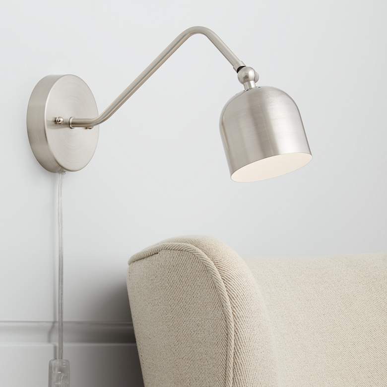 Image 1 Byers Brushed Nickel Angled Arm Pin-Up LED Wall Lamp