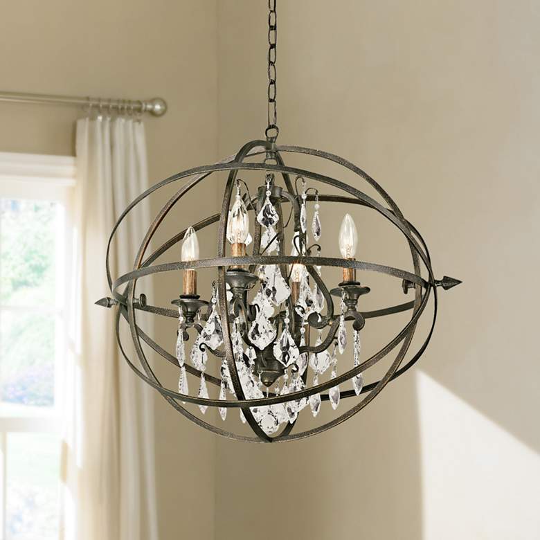 Byron 21&quot; Hand-Worked Bronze And Crystal Chandelier