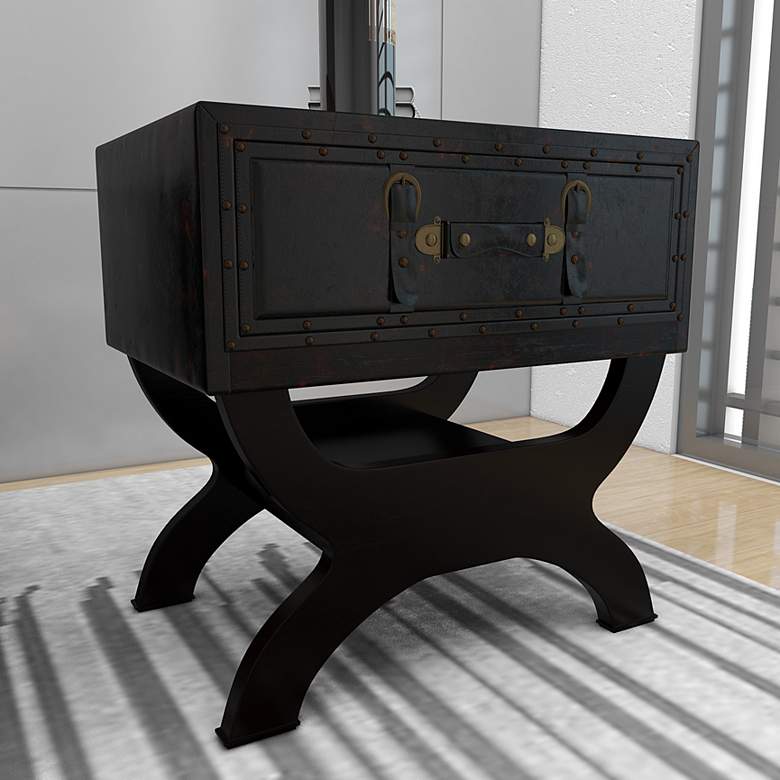 Image 1 Byron 22" Wide Black Brown Wood 1-Drawer Accent End Table