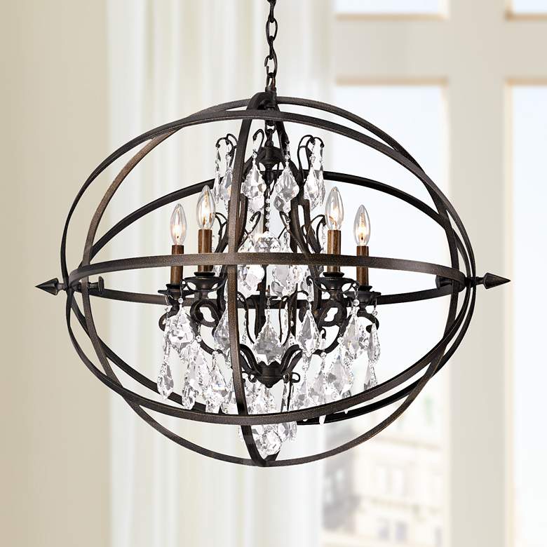 Image 1 Byron 27 1/4" Vintage Bronze And Crystal Chandelier