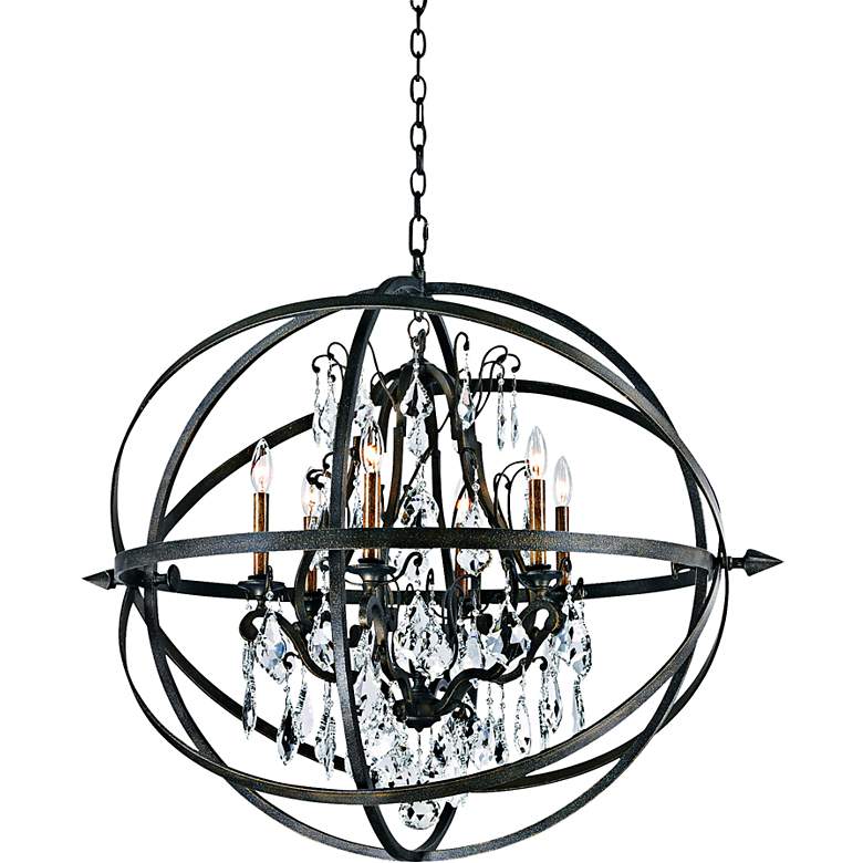 Byron 33 1/2&quot; Hand-Worked Bronze And Crystal Chandelier
