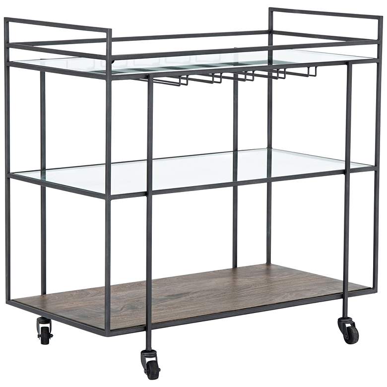 Image 1 Byron 38 inch Wide Gunmetal 2-Shelf Bar Cart