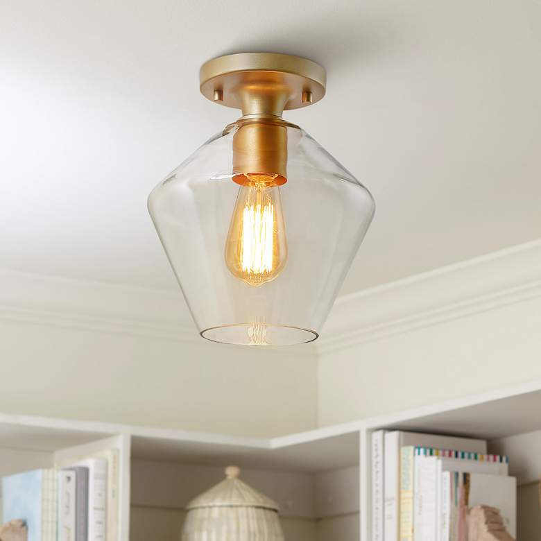 Image 1 Byron 8 3/4" Wide Gold Metal and Glass Ceiling Light