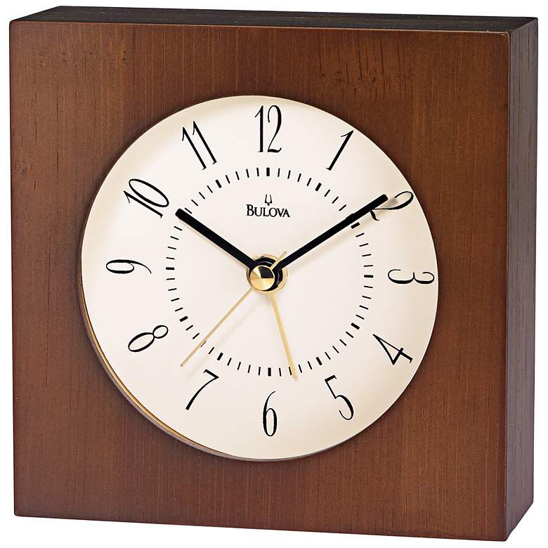 Image 1 Byron Bamboo Case 4 1/4 inch Wide Bulova Alarm Clock