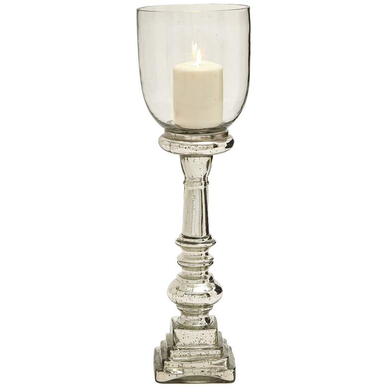 Byron Silver Glass Pillar Candle Holder