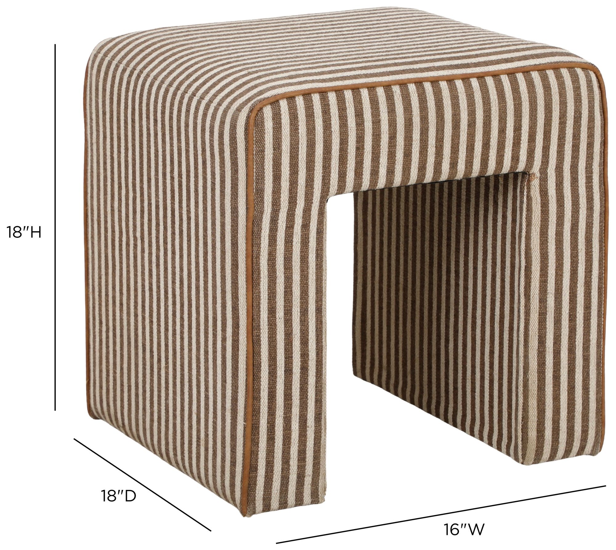 Image 6 Byron Square Brown Stripe Cotton Jute Ottoman more views