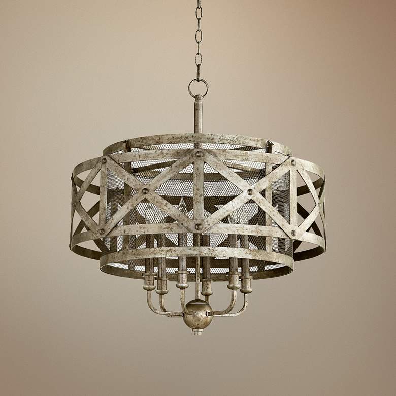Image 1 Byzantine 26 1/2"W Graphite 6-Light Double Drum Pendant